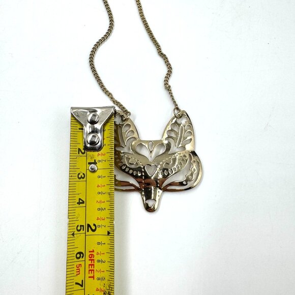 Tibetan Gold Tone Fox Mask Cut Out Bohemian Long Layering Necklace w/34" Chain - Picture 7 of 12